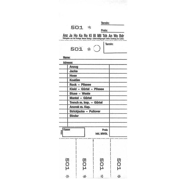 Annahmeblock Kombi 6A-DE