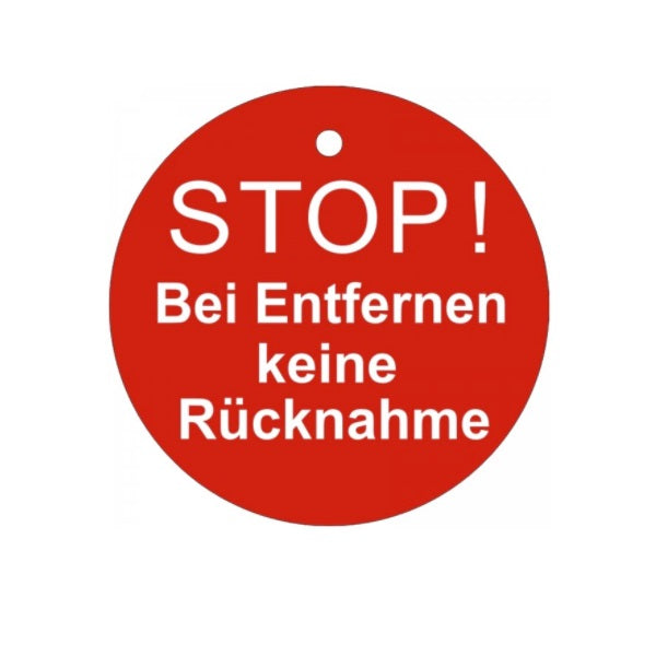 Karton-Etiketten "STOP ! Bei entfernen keine Rücknahme"