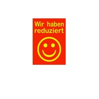 Aktionsplakat rot Druck gelb "Smiley wir haben reduziert"